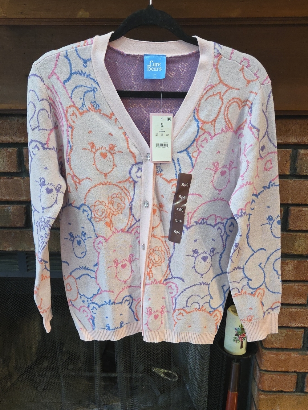 Care Bears Pastel Pink Knit Cardigan with Multicolor Bear Motif